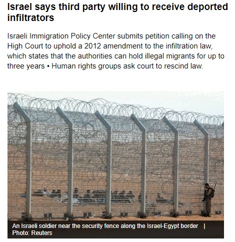 srael says third party willing to receive deported infiltrators